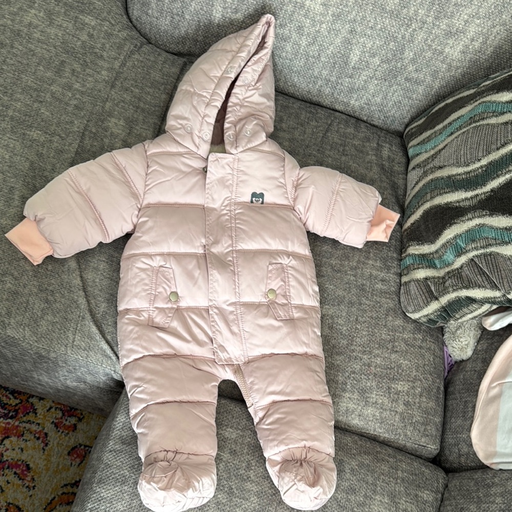 Pink Quilted Footie One Piece with Hood
